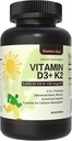 Vitamin D3 K2, vitamin D3 5000 IE (125 mcg) + Vitamin K2 100 mcg, 2 i 1 D3 och K2 Tillskott för ben, tänder, muskel och immunhälsa, 60 Softgels