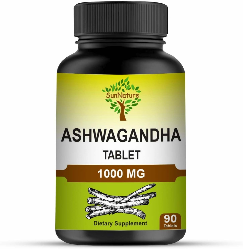 Ashwagandha tabletter, 1000mg | 100% naturlig Ashwagandha & Withanolide | Stress Relief föryngrar sinne och kropp förbättrar styrka och energi för män och kvinnor | 90 tabletter, 45 dagars leverans