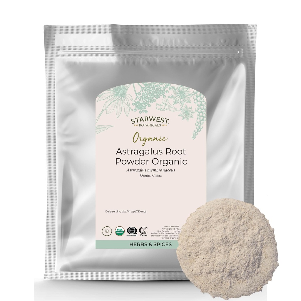 Starwest Botanicals Organic Astragalus Root Powder - Torkad ört för Tea, Natural Immune Support, främjar Wellness, Certified Kosher, Non-GMO- Bulk 1 lb Bag