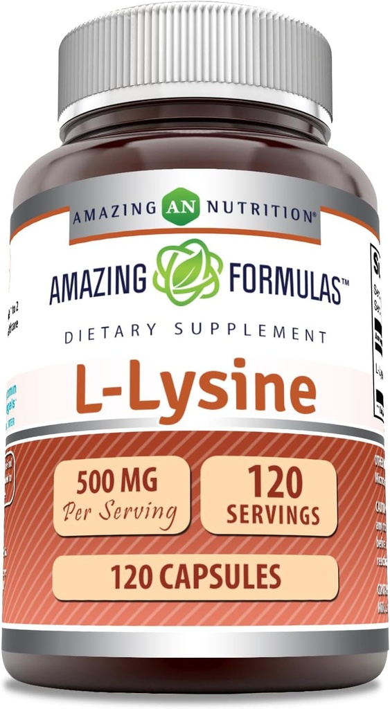 Fantastiska formler L-Lysine 500 mg kapslar Aminosyra tillskott | Icke-GMO | Glutenfri | Made in USA (120 greve)