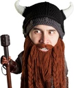 Beard Head Viking Pillager - Original Handmade Knit Viking Horn Helmet och Removable Braided Brown / Black Beard