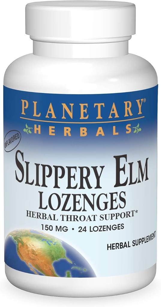 Planetära växtbaserade Slippery Elm Lozenges, Herbal Throat Support, 24 Lozenge