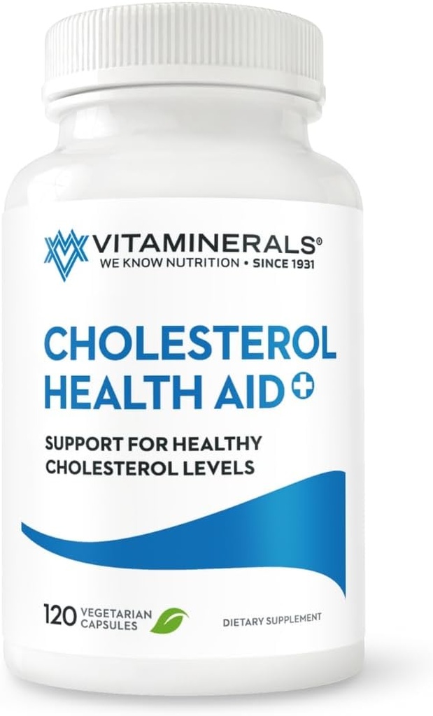 Vitaminerals® 125 Cholesterol Health Aid Plus | Niacin | CoQ10 | Vitlök | Phytolestrol Complex | 60 Vegetabiliska kapslar