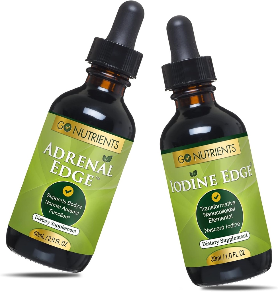 Go Nutrients Adrenal Edge & Nascent Iodine Supplement | High Potency Liquid Drops - Non-GMO, Gluten-Free Iodine Edge Supplement | Energy & Fatigue Supplement Cortisol Manager Liquid Drops