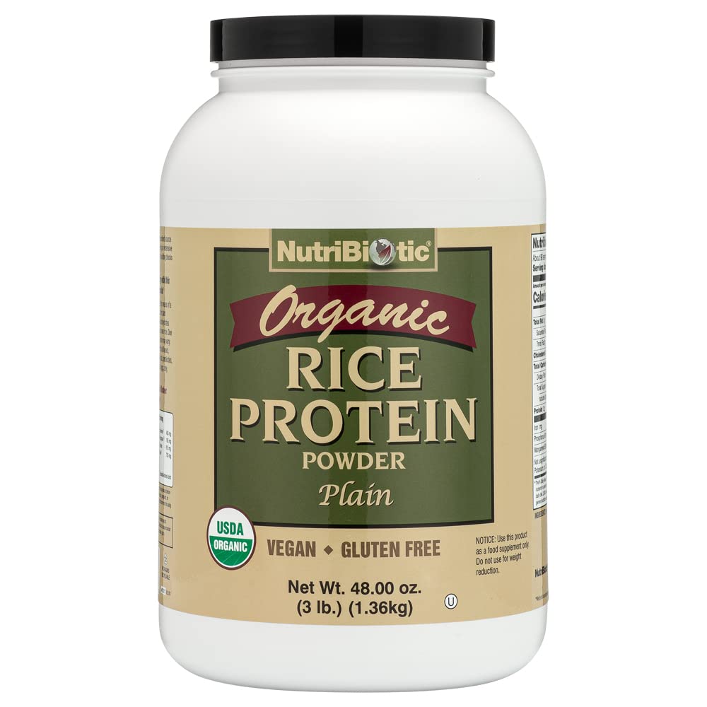 NutriBiotic Certified Organic Rice Protein Plain, 3 pund | Low Carbohydrate Vegan Protein Powder | Raw, Certified Kosher & Keto Friendly | Tillverkad utan kemikalier, GMO & Gluten | Lätt att Digest