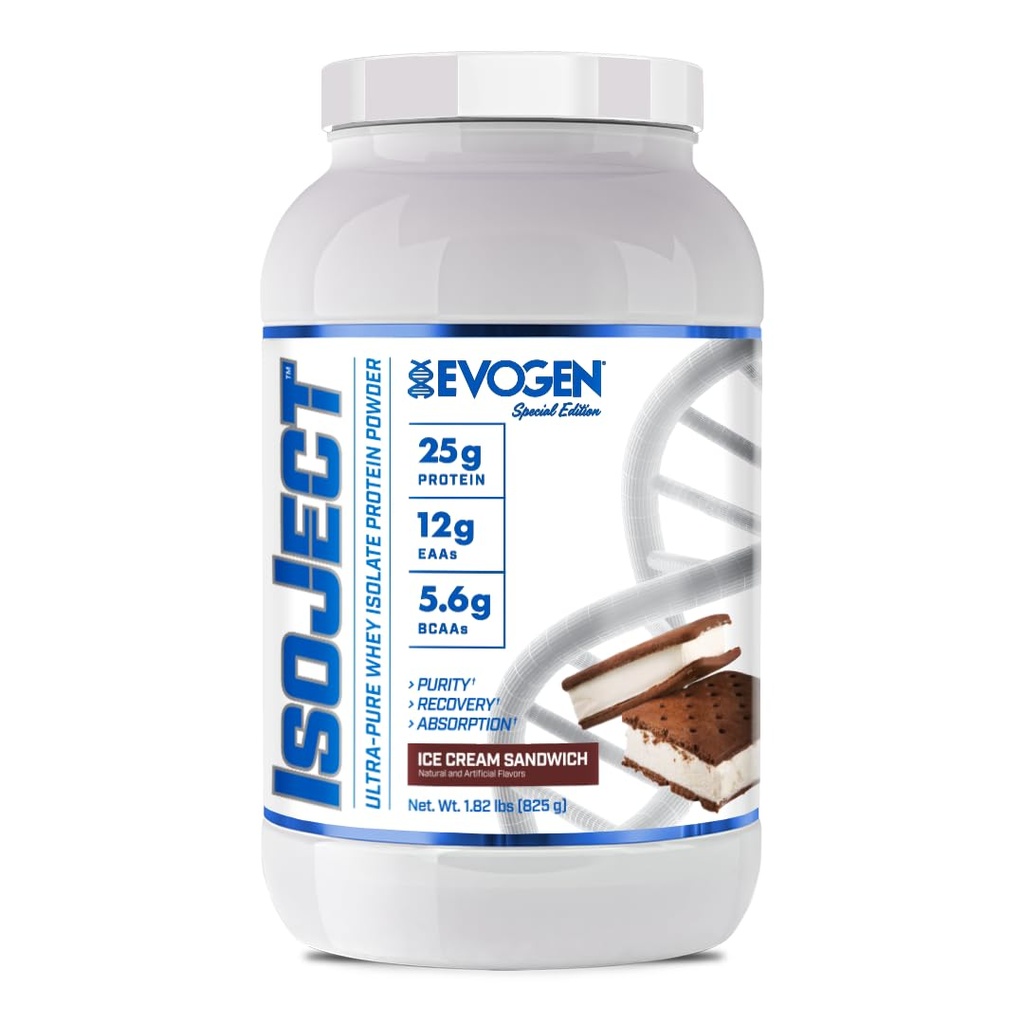 Evogen Isoject - Whey Protein Isolate | Ultra-Pure Whey Protein Powder med Ignitor Enzymes, BCAAs och EAAs | Förbättrad Absorption & Recovery | Ice Cream Sandwich | 25 Servings