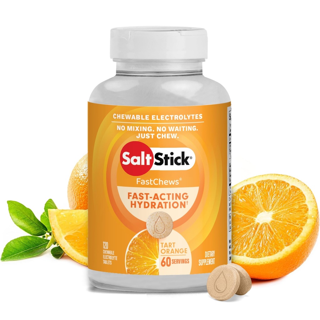 SaltStick Electrolyte FastChews - 120 greve Orange smak - Chewable Electrolyte tabletter för Hydration, Salt Tabs, Dehydration Relief