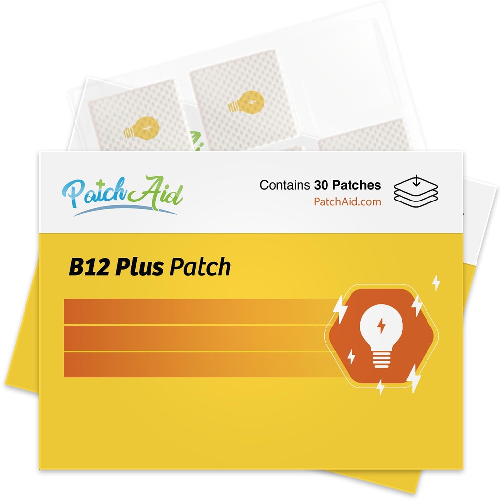 PatchAid B12 Energy Plus Topical Patch stöder naturlig energi och fokus | 8 timmars bär för förbättrad absorption | 60 dagars leverans