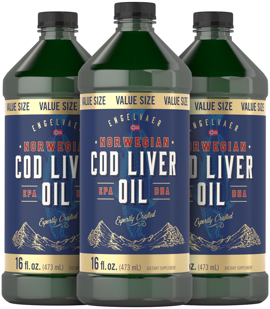 Carlyle Norwegian Cod Liver Oil | 16oz | Förpackning med 3 flaskor | Liquid Unflavored Fish Oil Supplement | Icke-GMO, Gluten Free