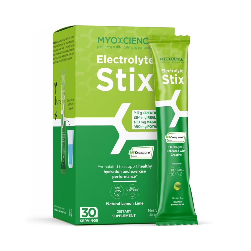 MYOXCIENCE Electrolyte STIX | Kreatin Electrolyte Powder | Återhämtning från träning och muskelutveckling w / Real Salt (Lemon Lime Flavor) (Stix 30 ct)