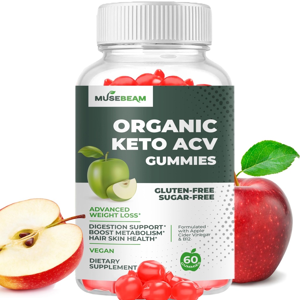 Organic Keto ACV Gummies Advanced Weight Loss - Gluten & Sugar Free Belly Fat Burner Apple Cider Vinegar Diet Supplement for Women Men (1000MG)