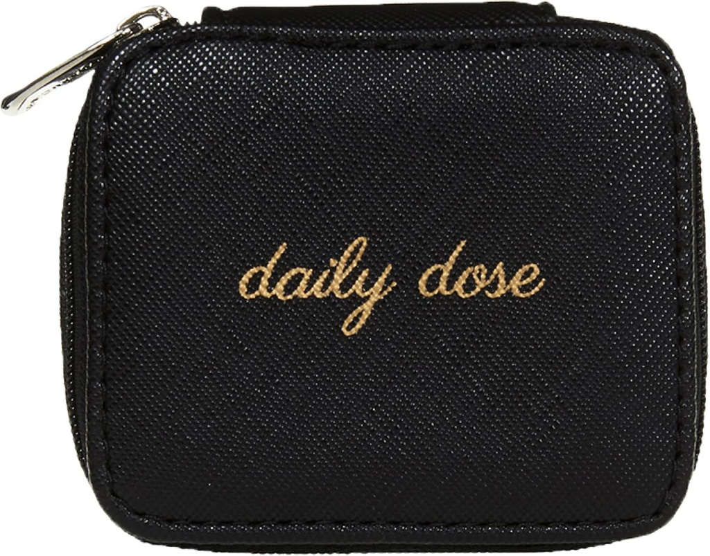 Miamica Zippered "Daily Dose" Pill Case med 8-Day Removable Plastic Medicine Organizer, Black, 3.5" L x 2.75 "W x 1.25" H - Håll dina vitaminer och piller organiserade - Compact och Sleek Pill Box
