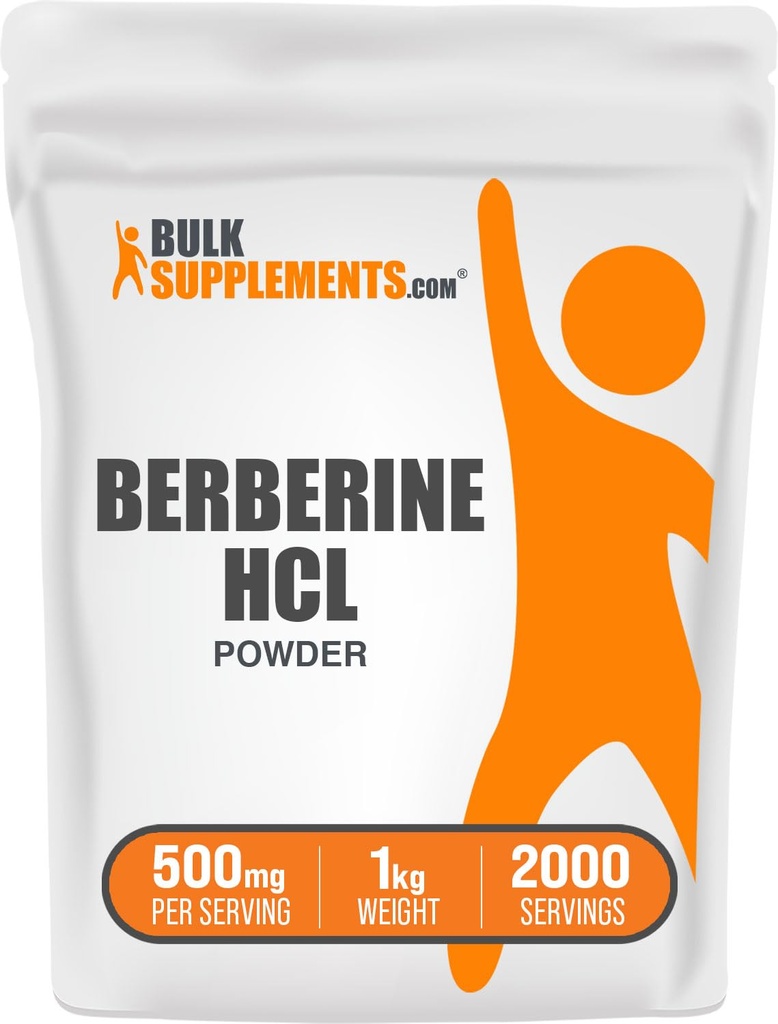 BulkSupplements.com Berberine HCl Powder - Berberine Supplement, Berberine 500mg, Berberine Powder - Gluten Free, 500mg per Servering, 1kg (2,2 lbs) (Pack av 1)