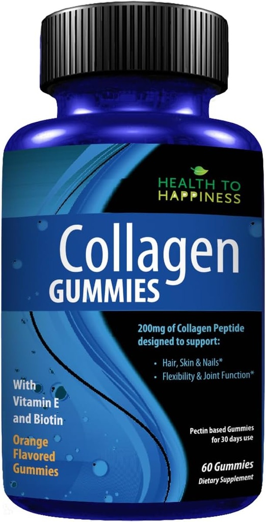 Collagen Gummies - Orange smak | Hårtillväxt, hudvård, starka naglar, gemensamt och flexibilitetsstöd | 60 greve