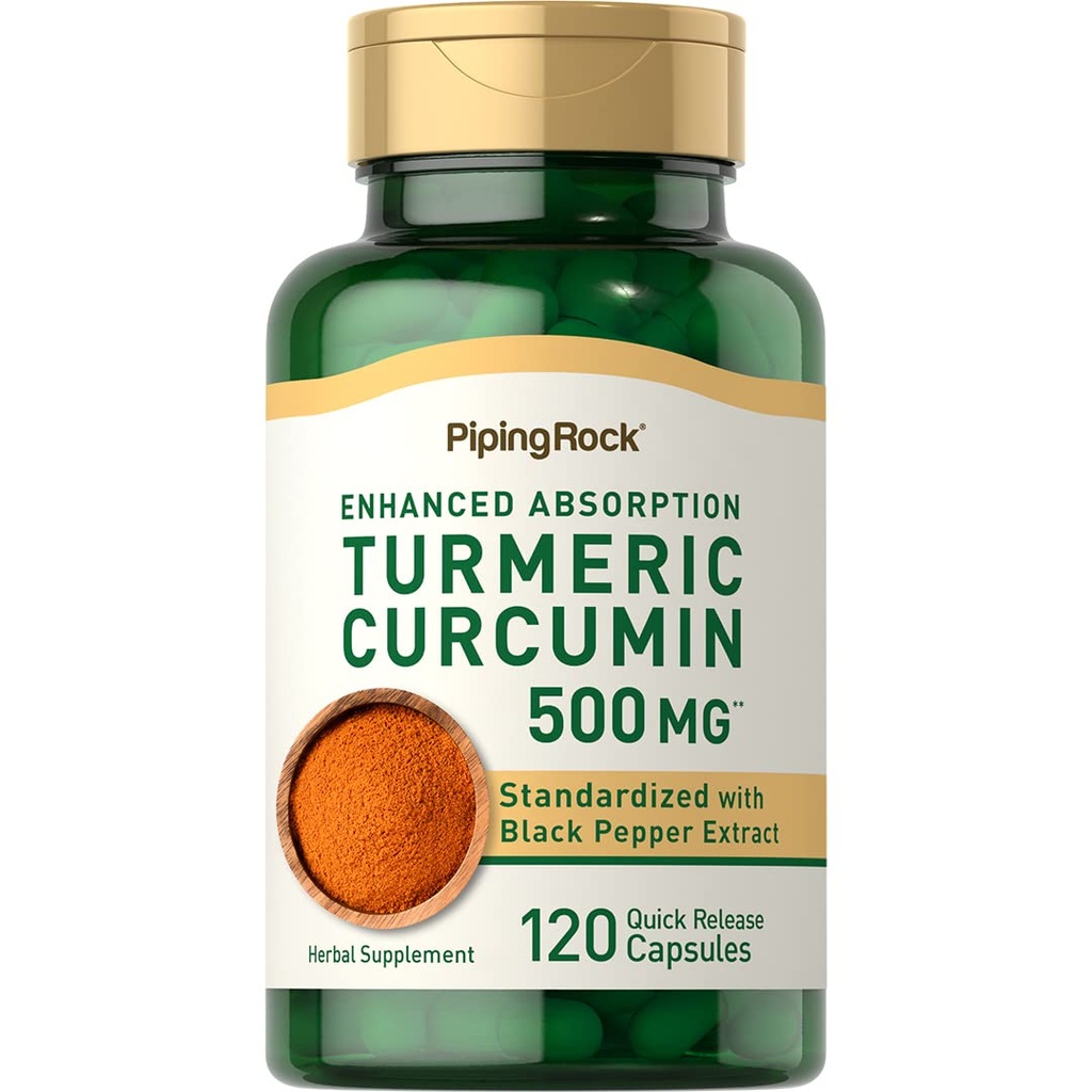 Piping Rock Turmeric Curcumin med Black Pepper 500mg | 120 kapslar | Standardiserad Herbal Supplement | Non-GMO, Gluten Free