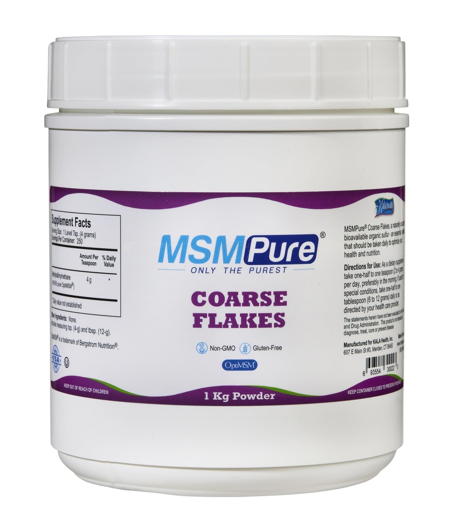 KALA HEALTH MSMPure Coarse MSM Powder Flakes - US-Made MSM för Joint Health, Skin Appearance och Hair & Nail Support - 2,2 lb, Organic Sulfur