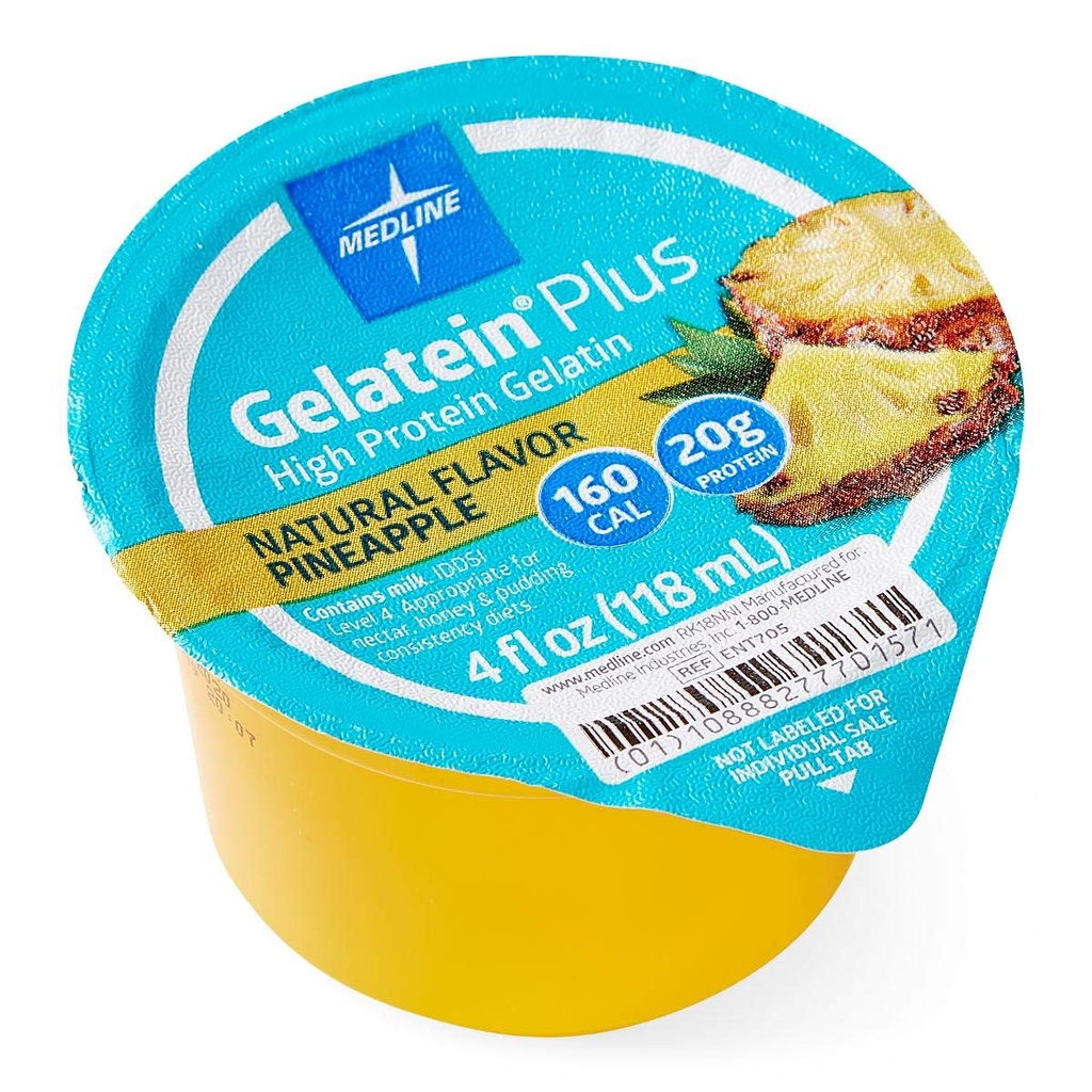 Medline Active Gelatein Plus Supplement, lätt att servera, protein och kalori förbättrad, ananas smak, 4oz. Cup (Case of 36)