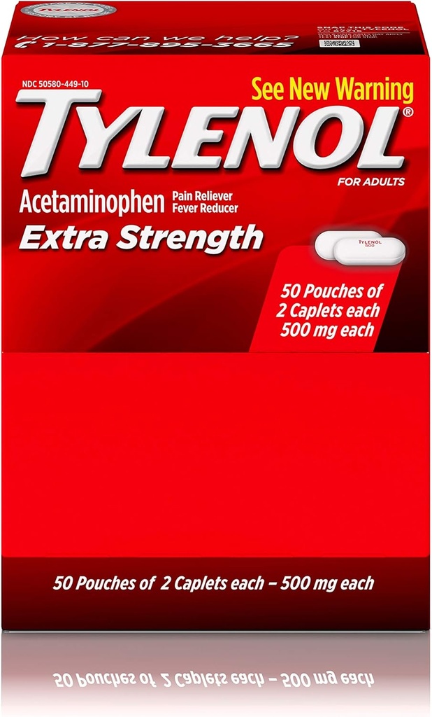 Tylenol (R) Extra-Strength, 2-Caplet Dosage, 100 kapell totalt,500 mg varje