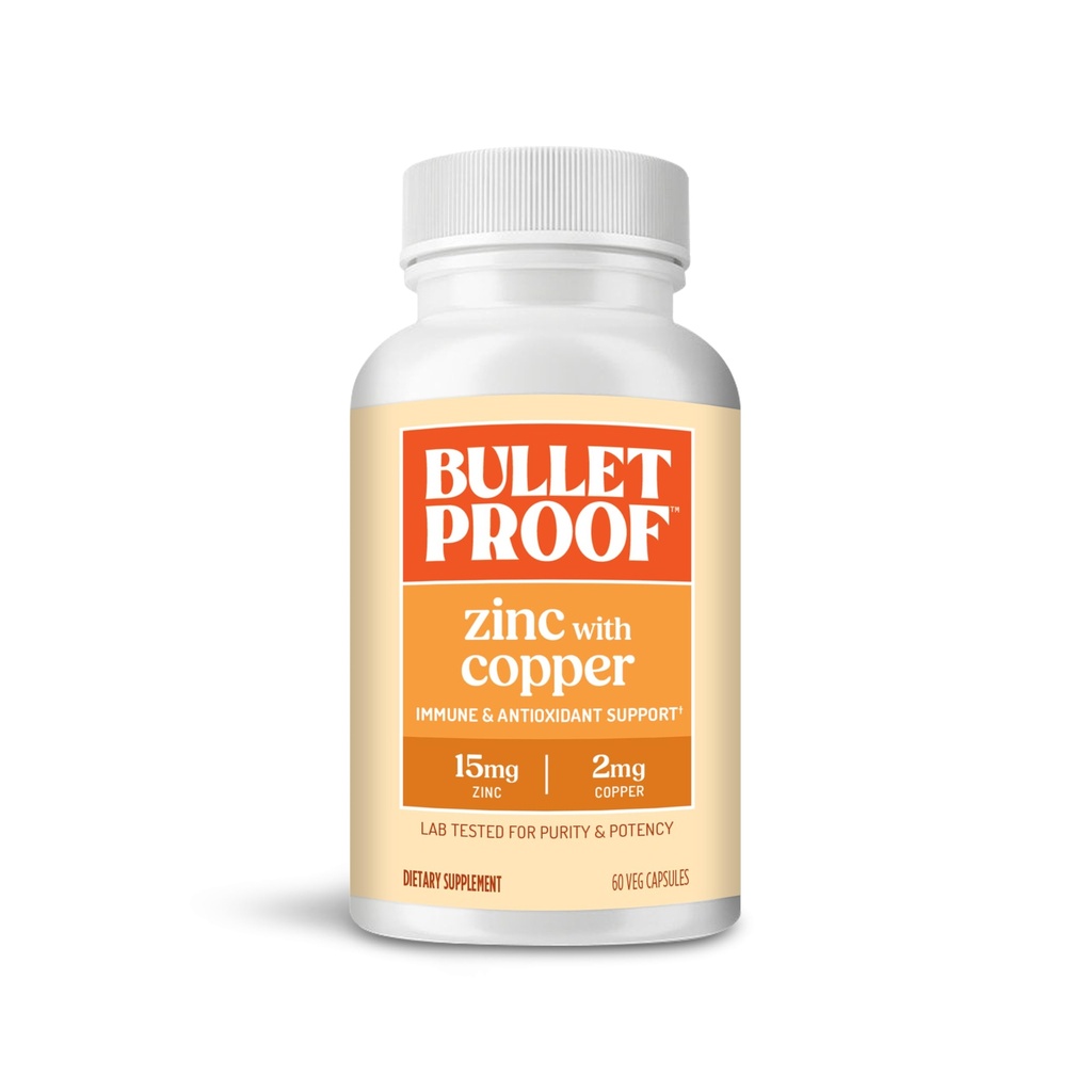 Bulletproof Zink med kopparkapslar, 60 greve, mineraler och antioxidanttillskott för immunitet och humör