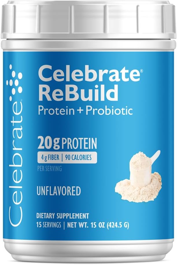 Fira vitaminer återuppbygga proteinpulver med probiotika och prebiotika - 20g Whey Isolate Protein, High Fiber, för Post Bariatric Surgery Patienter - Osmakad (15 portioner)