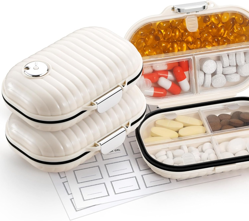 [2 Pack] Zannaki Pill Case Portable Small Weekly Travel Pill Organizer, Cute Moisture Proof Pill Box Holder för Purse, Daily Mini Pocket Pharmacy Medicine Container för Vitamin, Fish Oil, Supplement