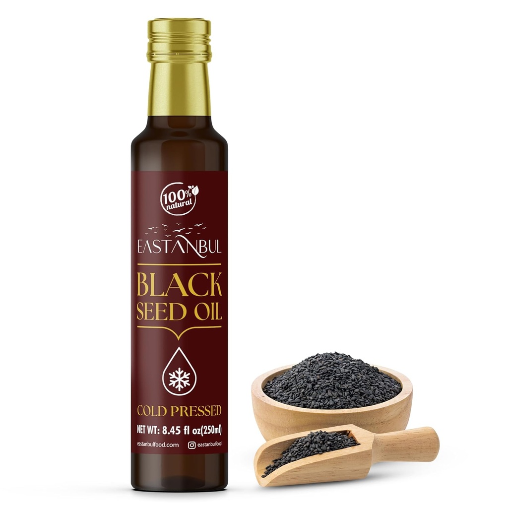 Eastanbul Cold Pressed Black Seed Oil, 8.45 Fl Oz, Premium Black Seed Oil Liquid, 100% Turkisk Pure Blackseed, AKA Aceite De Semilla Negra, Kalonji, Nigella, Natural, Vegan