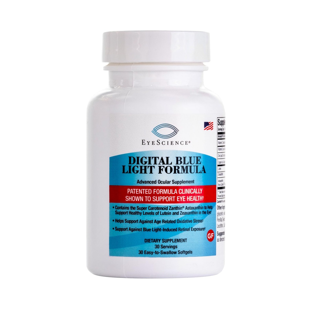 EyeScience Digital Blue Light Formel - Stöder Eye Health med Astaxanthin, Lutein & Zeaxanthin - hjälper till att upprätthålla komfort under skärmtid - Non-GMO, Gluten-Free, 30 Softgels