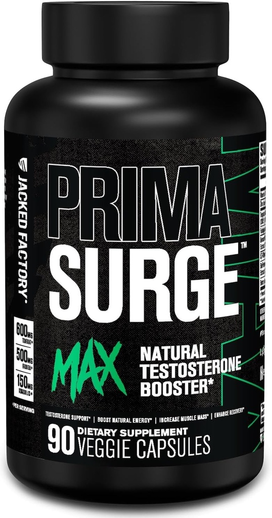 Jacked Factory Primasurge Max Testosteron Booster for Men - Natural Testosteron Supplement med Tongkat Ali, Fadogia Agrestis & Sensoril Ashwagandha - Test Booster for Muscle Mass - 90 Count