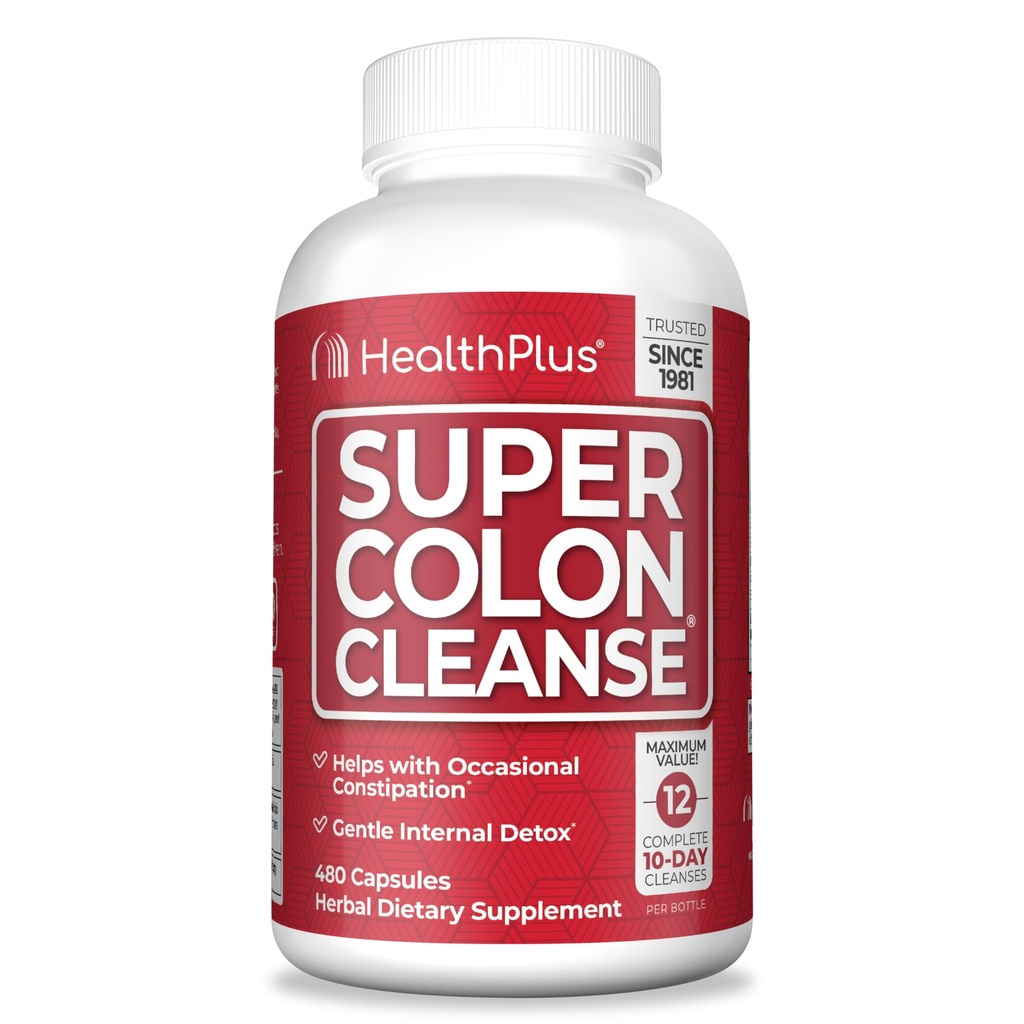 Health Plus Super Colon Cleanse 120 Day Supply of Gentle Gut Cleanse Detox, Psyllium Husk, Probiotics for Constipation Relief & Digestive Support, 480 kapslar