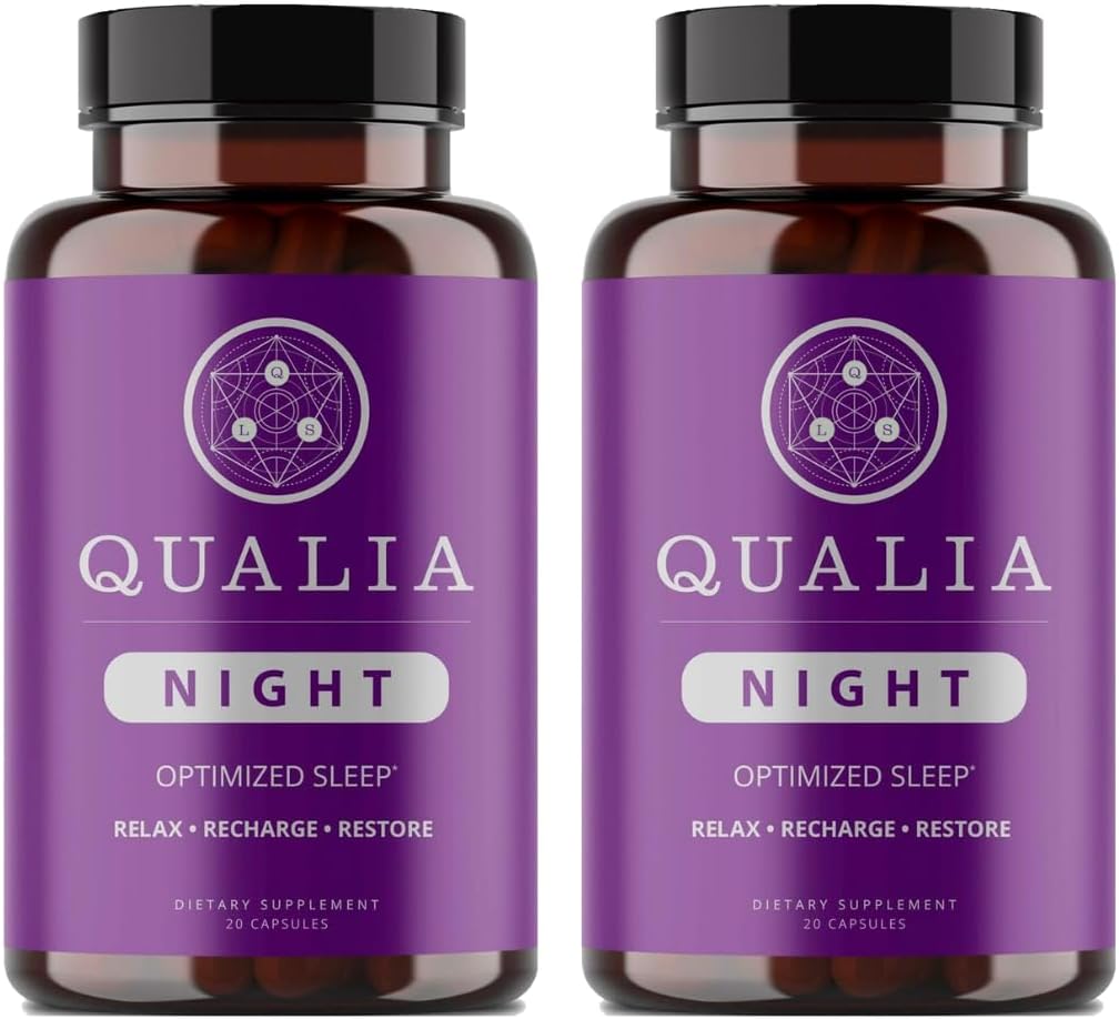 Qualia Night Sleep Aid | Non-Habit Forming | Science-Backed Supplement för djupt uppfriskande sömn | Melatonin-Free, Vegan, icke-GMO, Gluten-Free