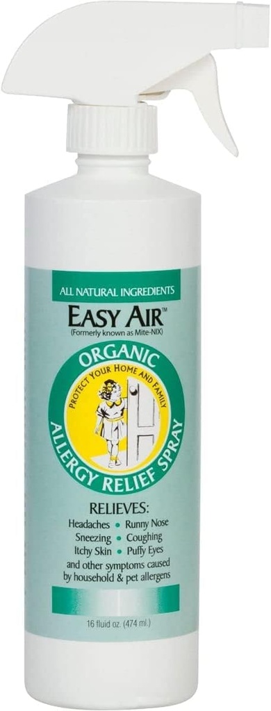 Easy Air Organic Allergy Relief Spray, Clear Liquid Formel för omedelbar lättnad för symtom på Pet Allergier, damm och mitallergi - 16 Fl Oz
