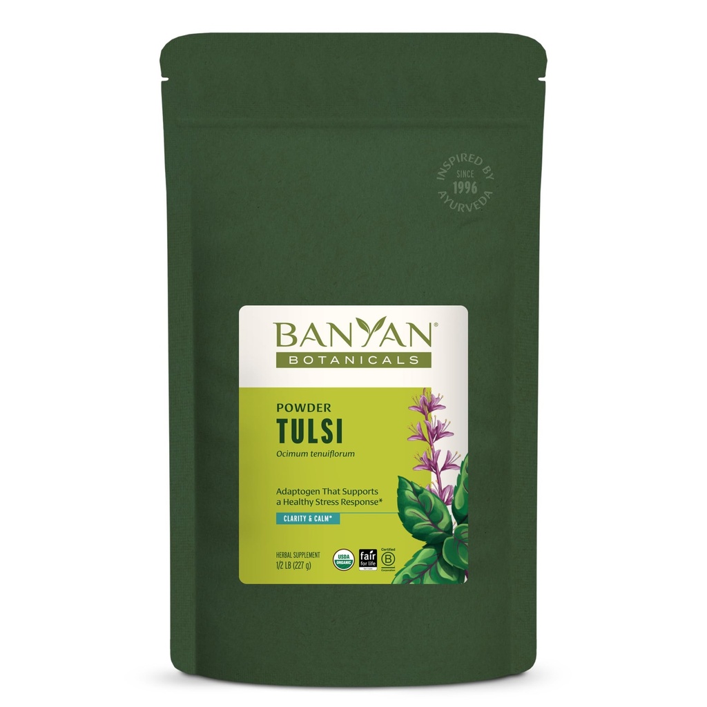 Banyan Botanicals Tulsi Powder – Organic Tulsi – Holy Basil (Ocimum Sactum) – Ayurvedic Adaptogen for Healthy Lung Function and Peaceful Well-Being and * – ½ lb. – Non-GMO Sustainably Sourced Vegan