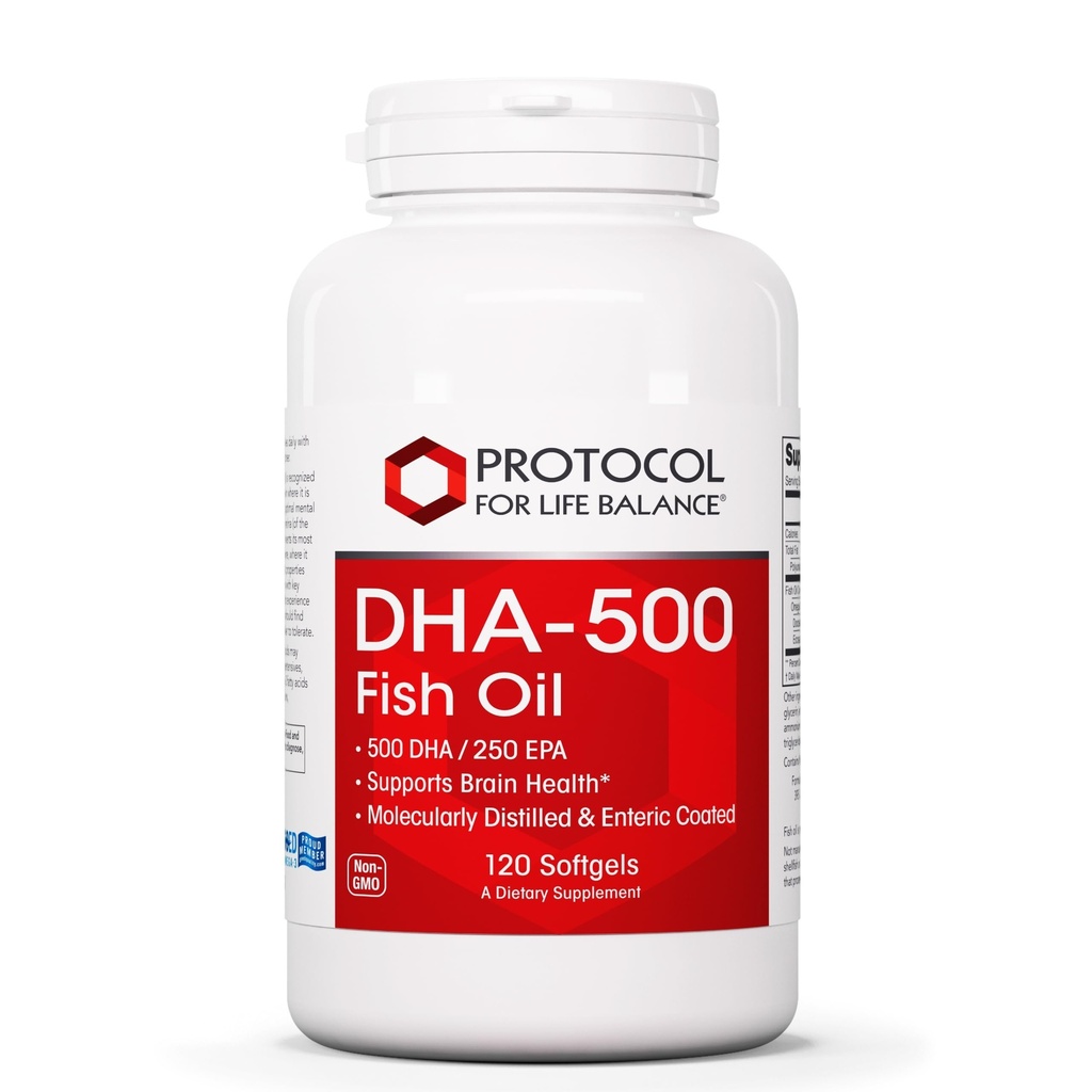 PROTOCOL FÖR LIFE BALANCE DHA-500 - DHA 500mg & EPA 250mg - Fiskoljetillskott - Brain Health & Support - Enkel matsmältning - Non-GMO & Halal - 120 Softgels