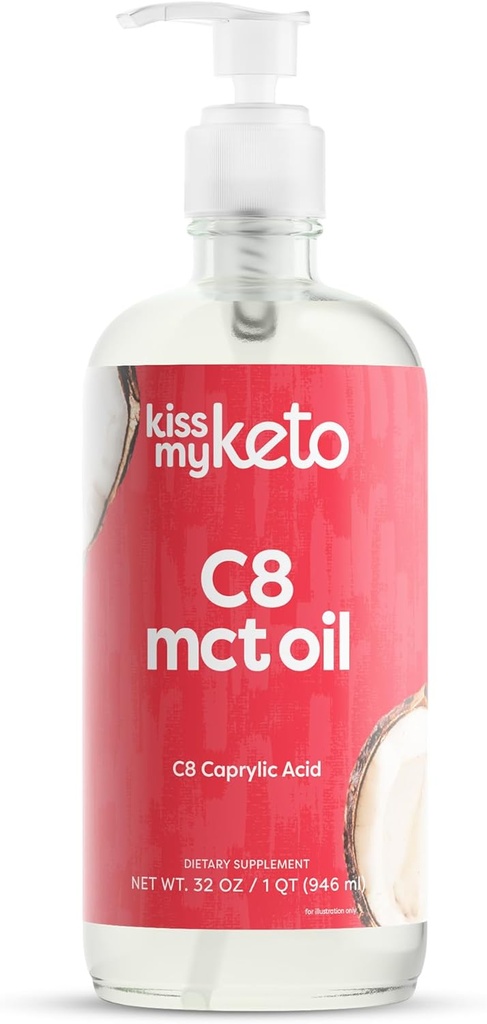 Kiss My Keto MCT Oil C8 - 32 oz Pure C8 MCT Oil Keto Fuel - flaska med pump - High Octane Caprylic Acid - Keto Pure MCT CoconutOil Brain Fuel - Liquid Coconut MCTOil Pure