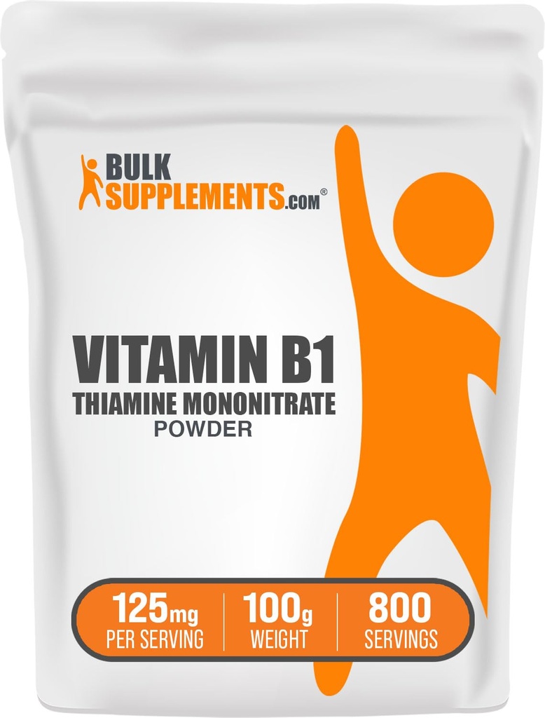 BulkSupplements.com Thiamine Mononitrate Powder - Vitamin B1 Powder, Thiamine B1 Supplement - B1 Vitaminer, Gluten Free, 125mg per Servering, 100g (3,5 oz) (Pack av 1)