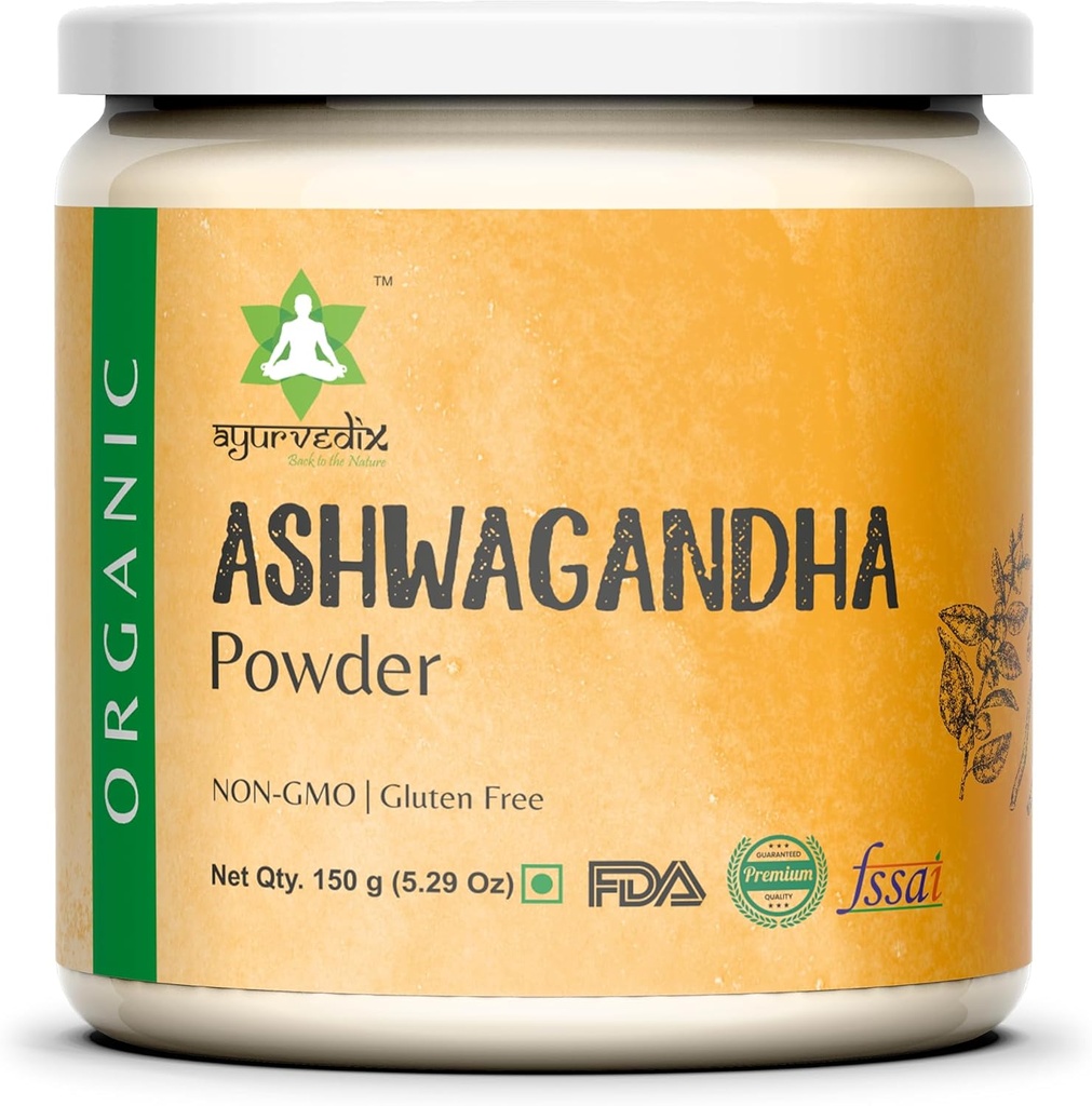 Organisk Ashwagandha Root Powder | 5.29oz Återanvändbar Jar | 100% Raw från Indien | Withania Somnifera - Ayurvedic Herbal Supplement Powder