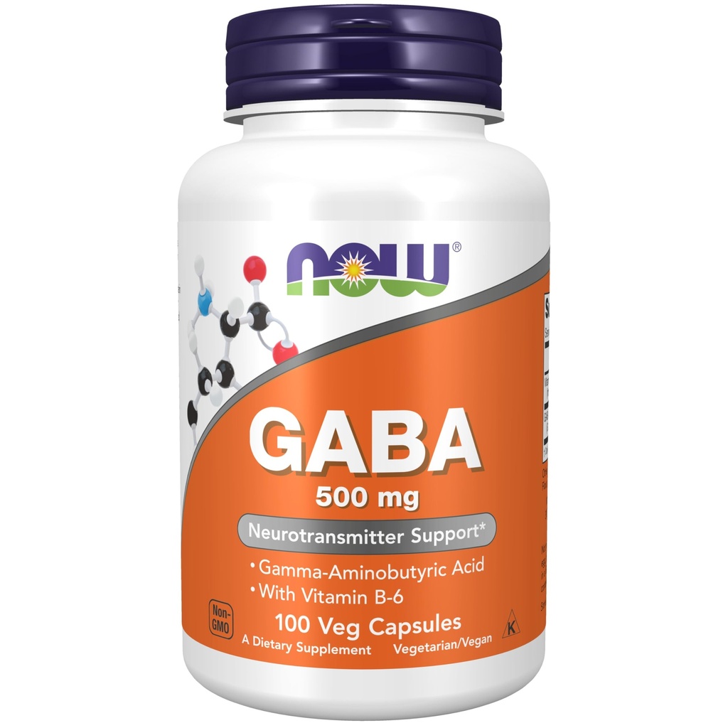 NOW Foods Supplements, GABA (Gamma-Aminobutyric Acid) 500 mg + B-6, Natural Neurotransmittor *, 100 Veg Capsules