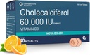 Generisk vitamin D3 60000 IE - Chewable Cholecalciferol Vitamin D Supplement för kvinnor och män - 40 tabletter, Nautral