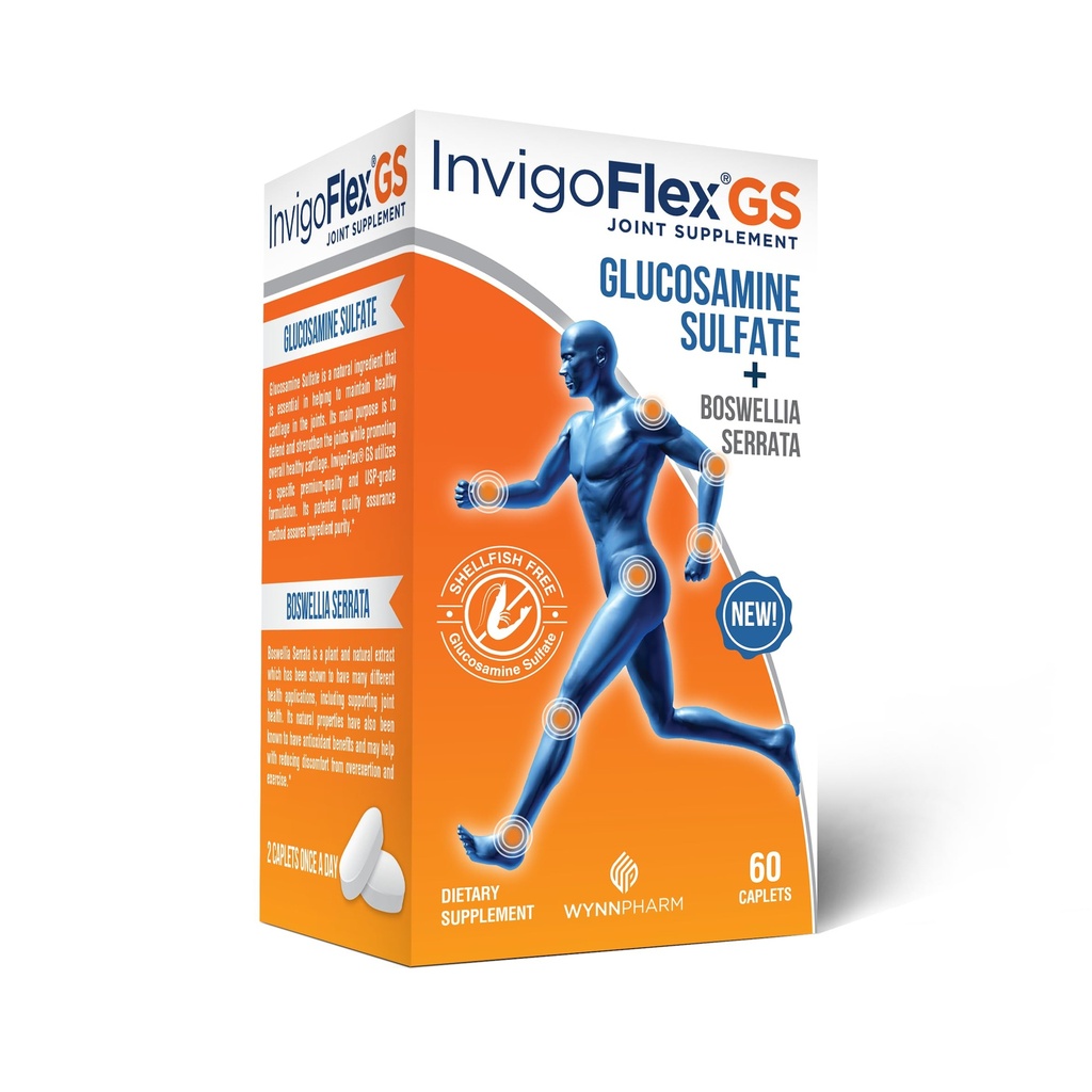 INVIGOFLEX® GS - Glukosaminsulfat (Shellfish Free, Sodium Free & Vegetarian Safe) Non GMO, Gluten Free - med Boswellia Serrata - Knä, händer, tillbaka och Hip Premium Joint Supplement