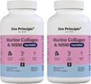 Zen Principle Marine Collagen Peptides Powder med OptiMSM® Supplement. Kliniskt testad för hudstöd. Vildfångad fisk, icke-GMO. 420 kapslar.