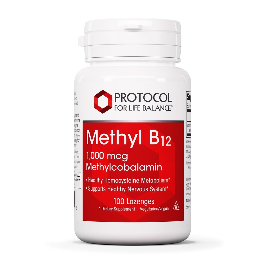 PROTOCOL FOR LIFE BALANCE Methyl B12 1000mcg - Vitamin B12 för Homocysteine Metabolism - Stöd Hälsa och Hälsa Nervous System - Kosher, Halal & Vegan - 100 Lozenges