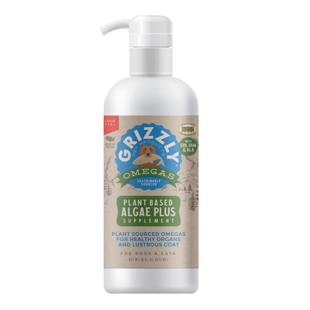 Grizzly Pet ProductsAlgal Plus Omega 3-6-9 livsmedelsförsörjning för hundar och katter, 16 Ounce Bottle