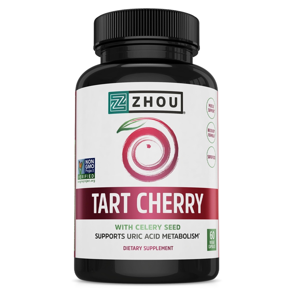 Zhou Tart Cherry Extract + Celery Seed - Tart Cherry Capsules for Men & Women, Tart Cherry Concentrate Pills for Sleep & Uric Acid Cleanse, 1000mg Per Pill - 60 Veggie Capsules (Pack av 1)