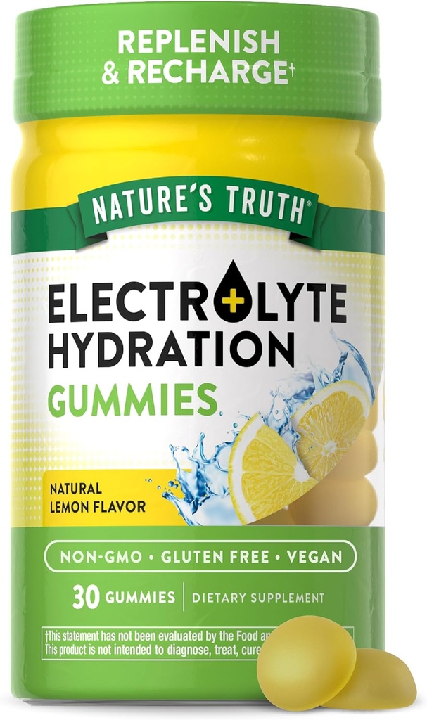Naturens Sanning Electrolyte Gummies för Hydration | 30 greve | Vegan, icke-GMO & Gluten fri tillägg | Lemon smak