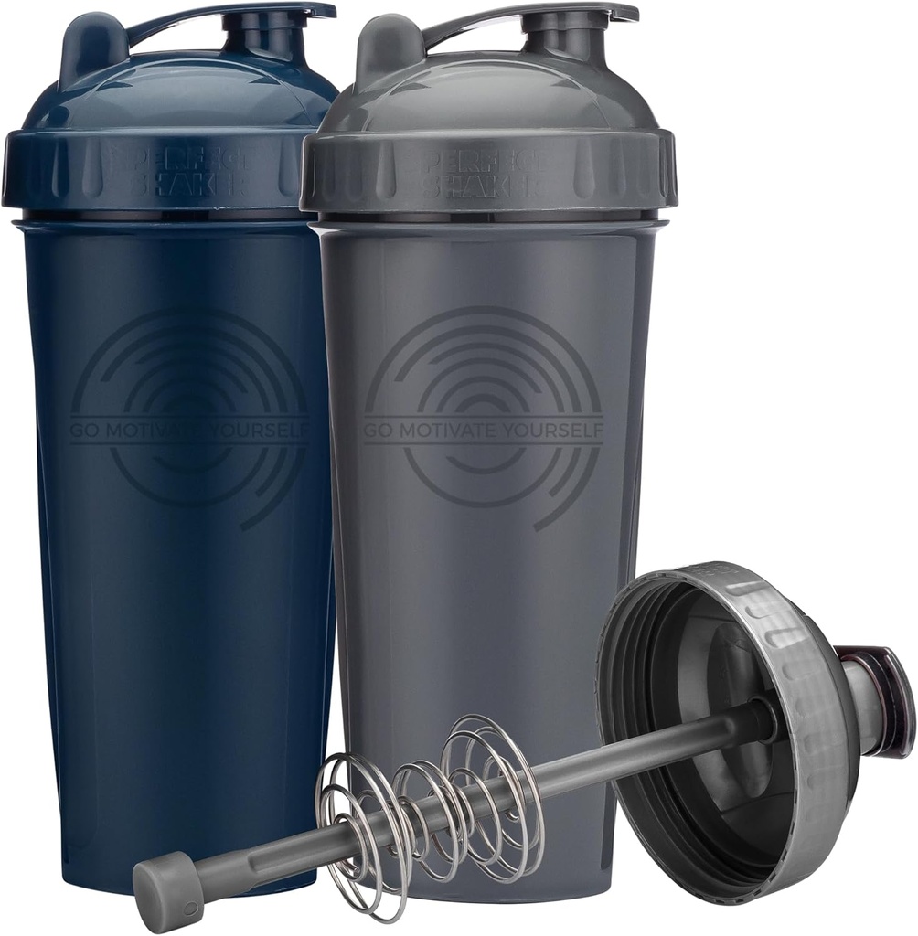 28-Ounce Shaker Bottle med Action-Rod Mixer | Shaker Cups med motiverande citat | Protein Shaker Bottle är BPA Free och Dishwasher Safe | Gray & Navy