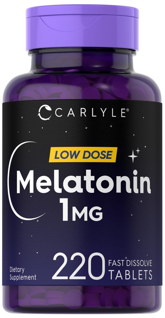 Carlyle Melatonin 1 mg | 220 Snabbupplösta tabletter | Låg Dos | Vegetarisk, icke-GMO, Glutenfri