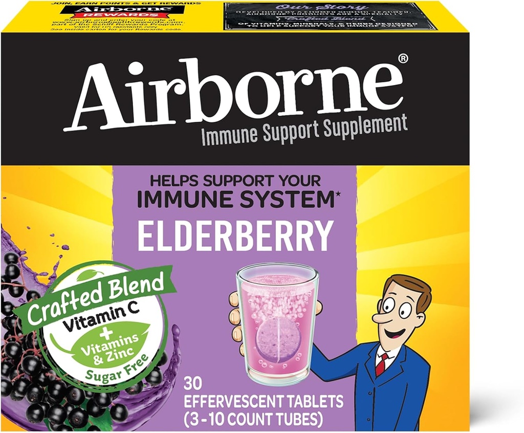 Airborne Elderberry Efferverscent Tablets (30 greve i en låda)