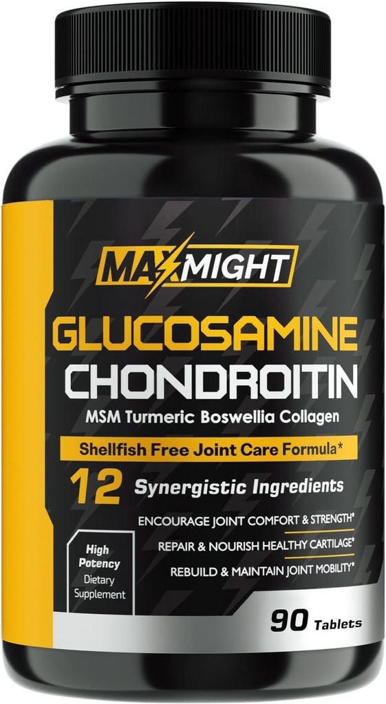 Glukosamin Chondroitin MSM Turmeric, Boswellia, 12-i-1, Joint Comfort, Mobility, Lubrication & Strength för Män Kvinnor & Senior, 90 Tab, No Shellfish