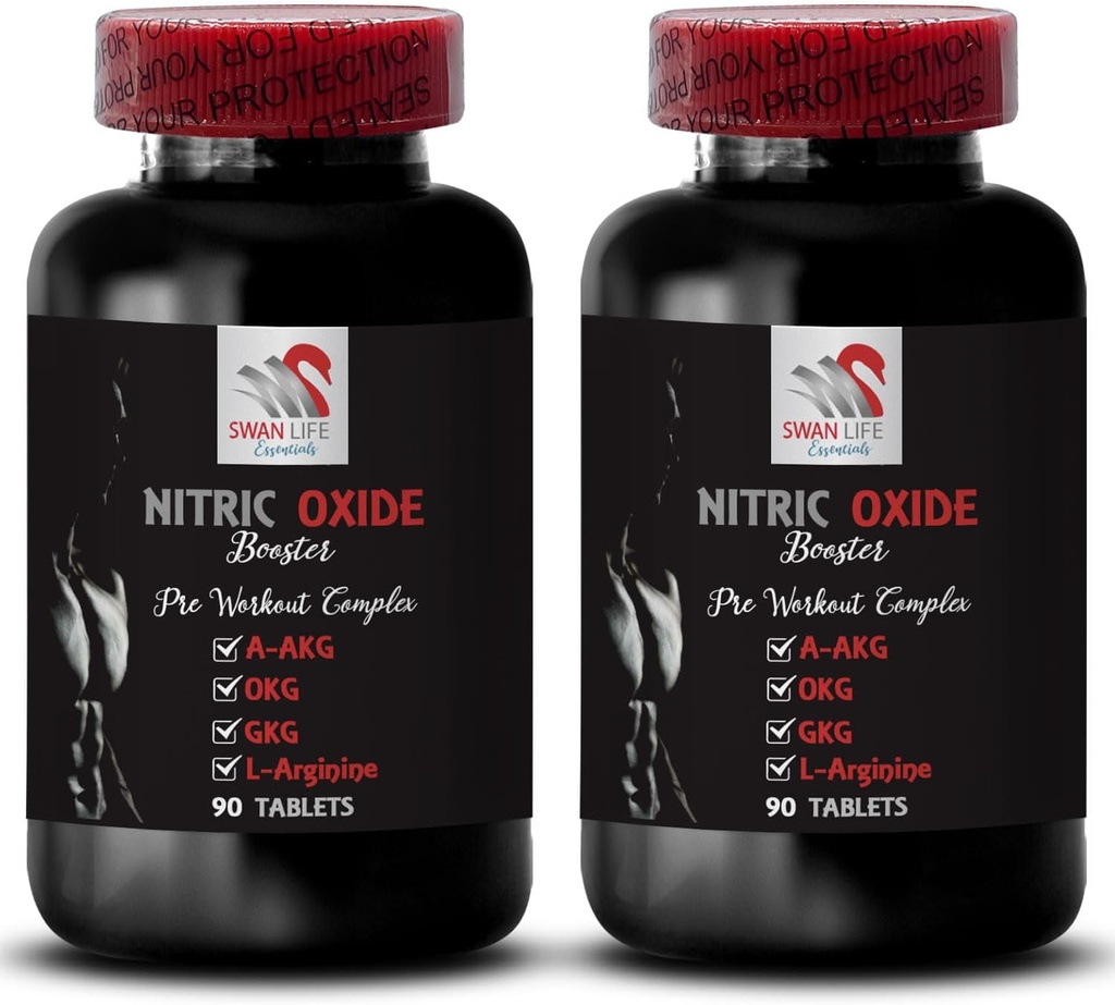 Ornitin alfa-ketoglutarate OKG - NITRIC OXIDE BOOSTER - L-glutaminpulver, träningsuthållighet, kväveoxidpulver, Gymtillskott, energitillskott, träningsstyrka 2 flaska 180 tabletter