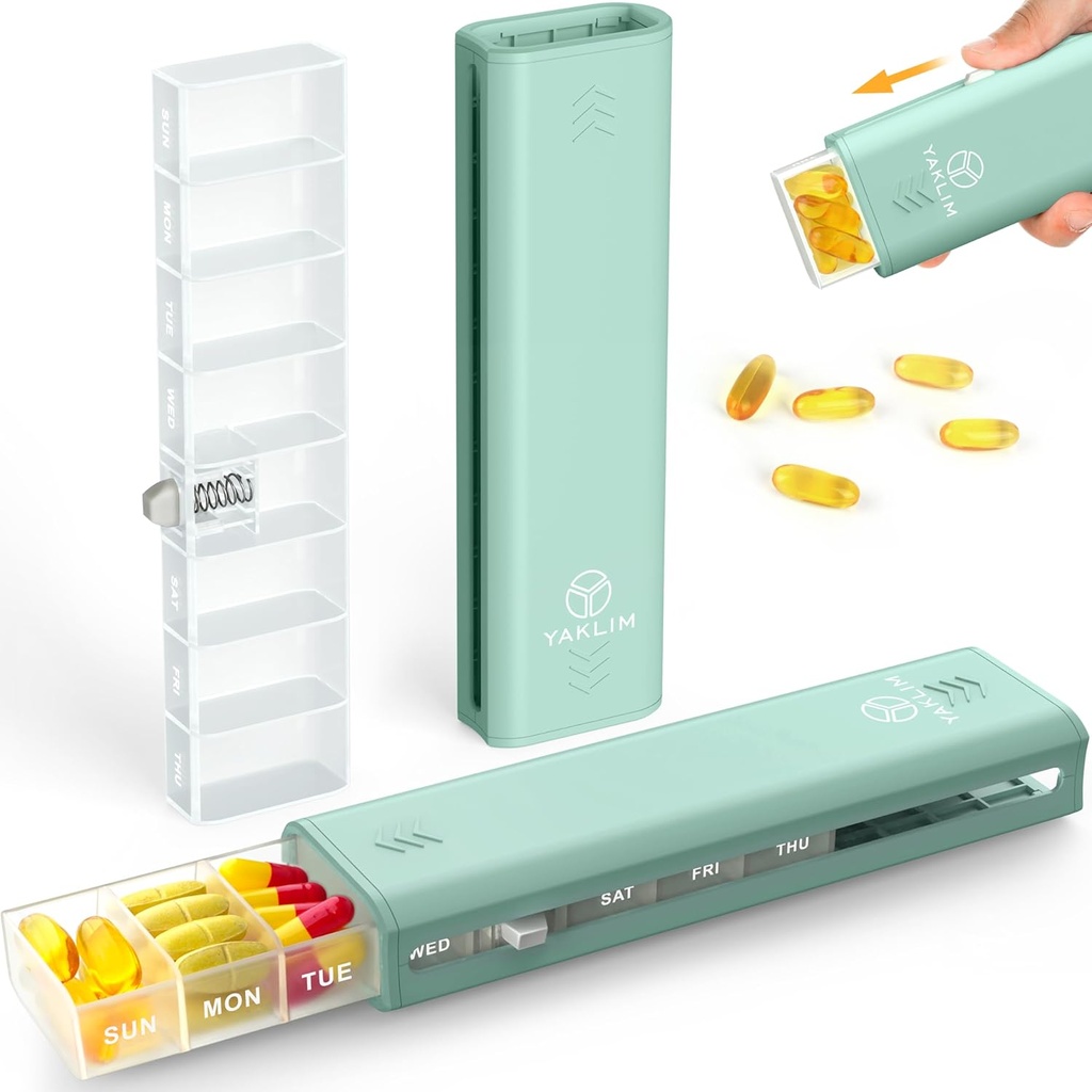 Yaklim Weekly Pill Organizer 1 gång om dagen, 7 Day Pill Organizer Daily Pill Box Travel Medication Pill Case, Pill Container för Vitamin, 1 vecka Pill Organizer för att hålla medicin, tillägg, fiskolja